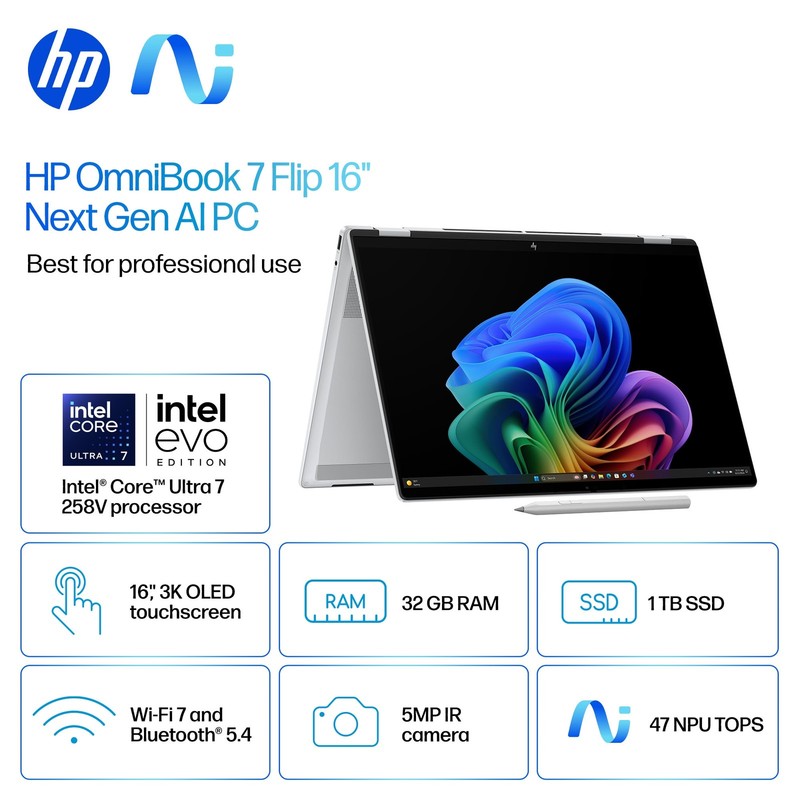 📍HP Laptop OmniBook 7 Flip 16"3K OLED Touch 2-in-1 AI PC Core Ultra 7 Copilot+ gallery