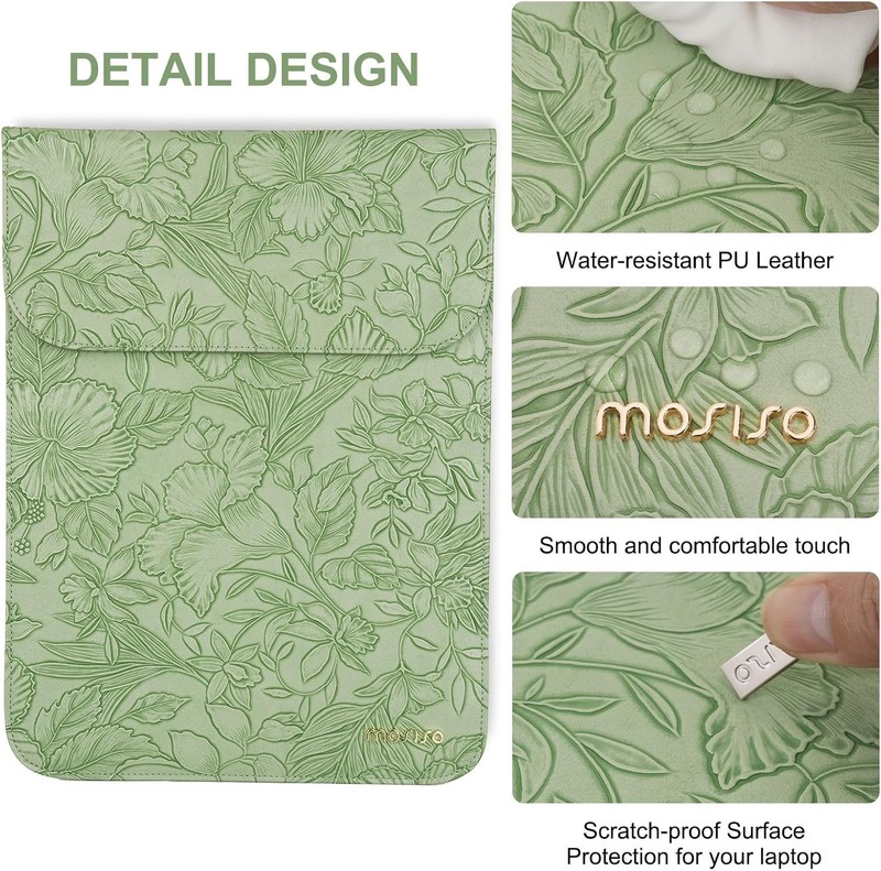 13" Sage Green Laptop Sleeve with Retro Hibiscus for MacBook Air M1 M2 M3 M4 gallery