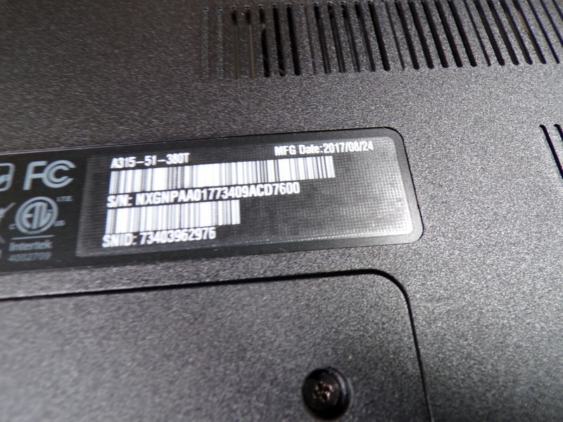 ACER ASPIRE 3 A315-51 INTEL CORE i3 7TH GEN 8GB RAM **UNTESTED **NO HD gallery