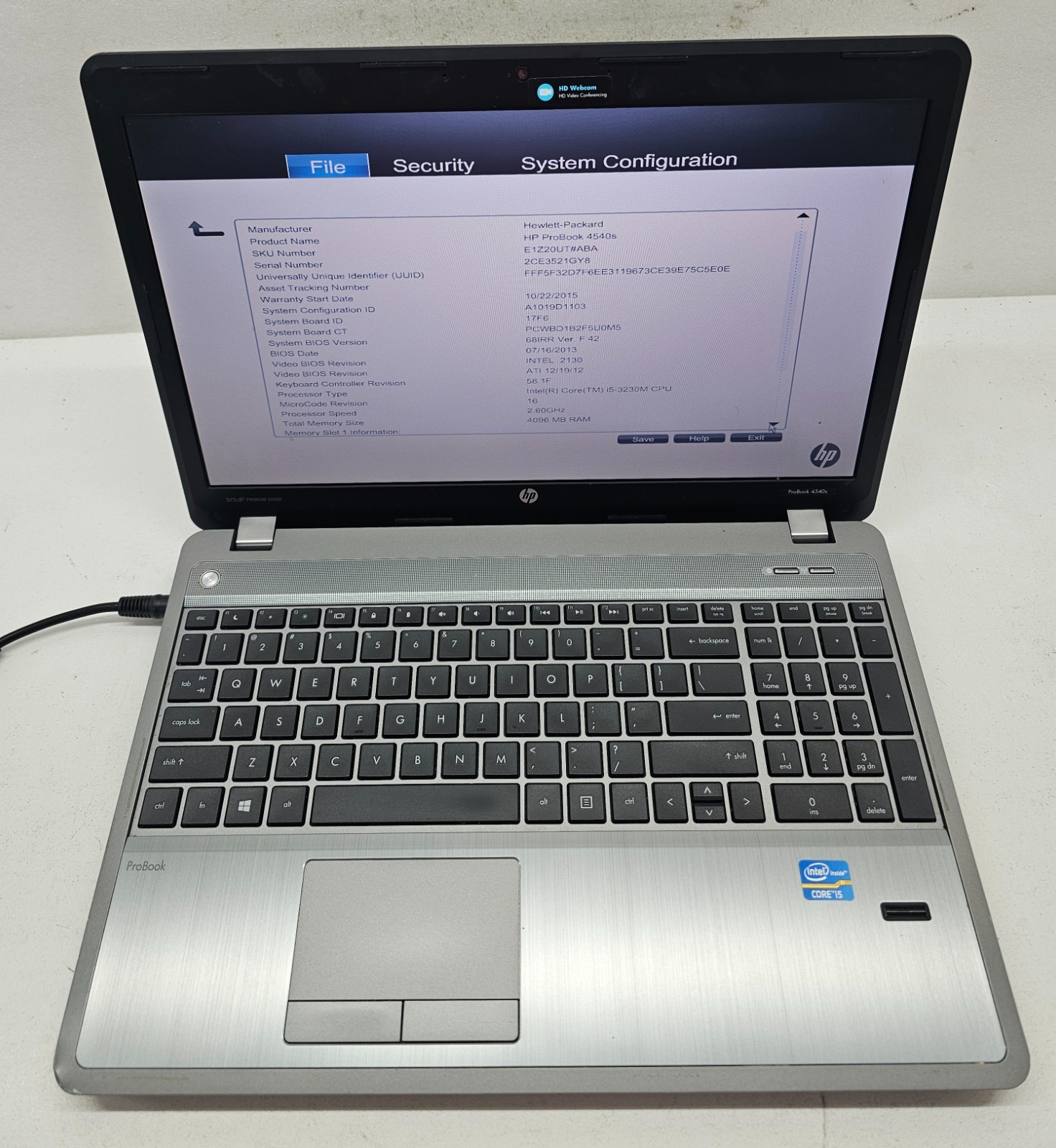 HP ProBook 4540s 15.6" Laptop Intel Core i5-3230M 4GB Ram NO HD/OS/BATT (FL) gallery