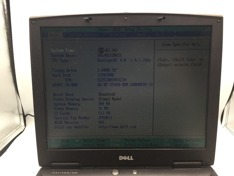 DELL INSPIRON 2650 - BOOTS TO BIOS - INTEL PENTIUM 4M - 256MB RAM - READ DESC-BB gallery