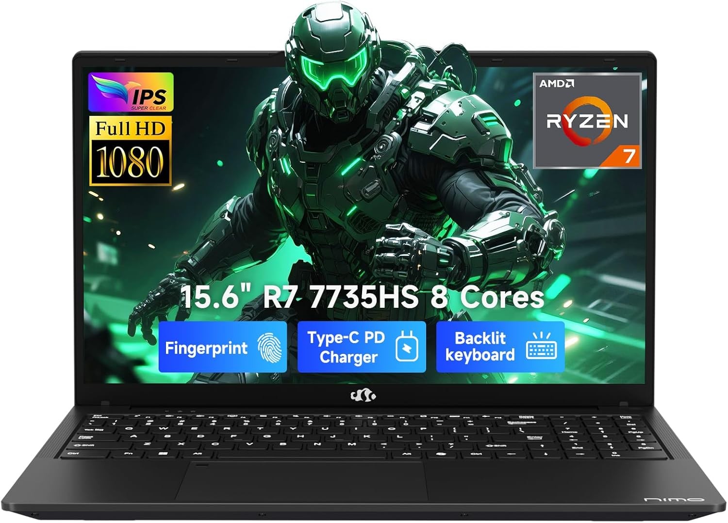 NIMO Gaming Laptop 15.6" FHD Laptop with AMD R7 7735HS 16GB DDR5 RAM 512GB SSD gallery