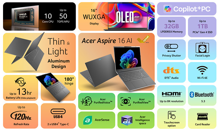 Acer Aspire 16 AI A16-A71MT-R0KA 16" Ryzen AI 5 430 16GB 512GB SSD Win11 New gallery