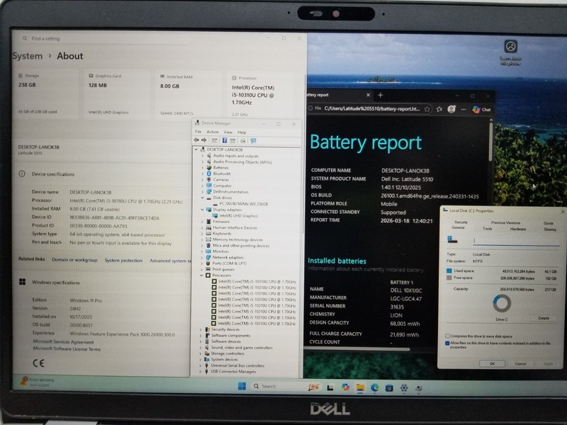 AS-IS Dell Latitude 5510 15.6" FHD i5-10310U 1.7GHz 8GB RAM 256GB NVMe W11P READ gallery