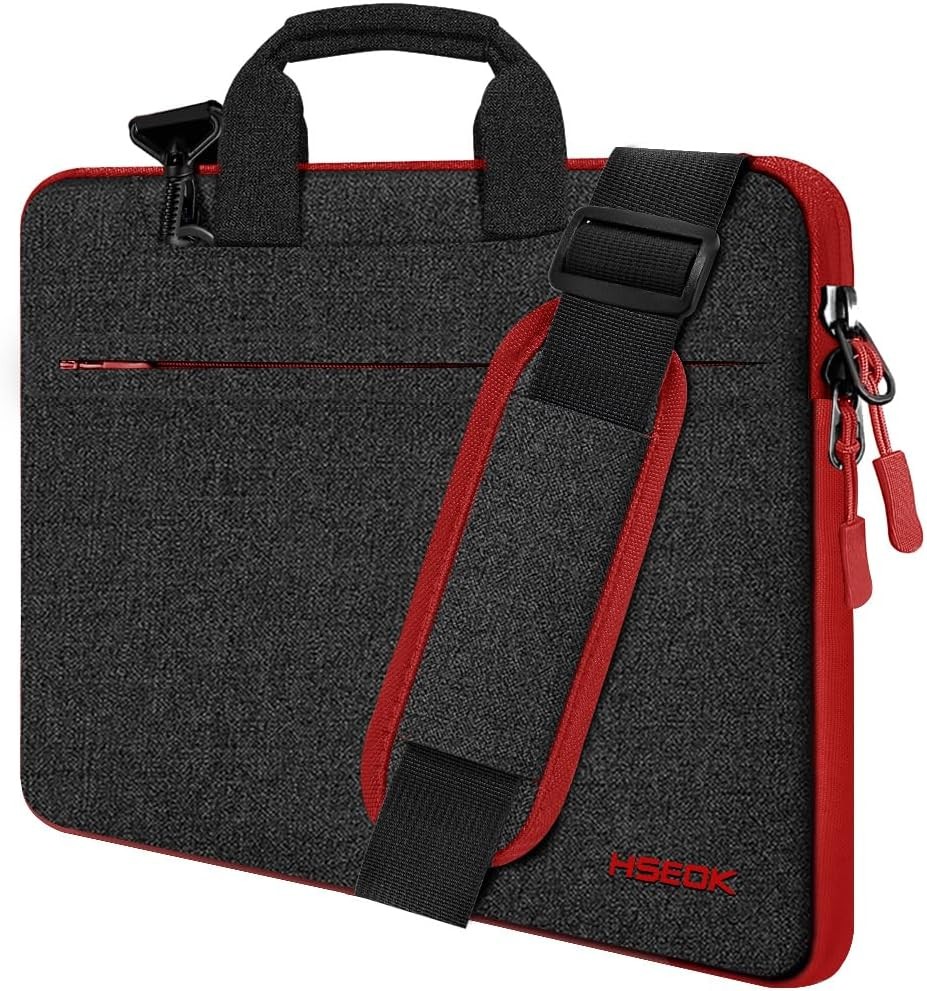 Sleeve for 13 13.3 14 Inch Laptop, Spill-Resistant Briefcase, Black & Red