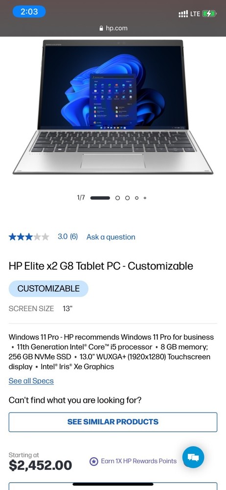 Open box/New/Unused HP Elite x2 G8