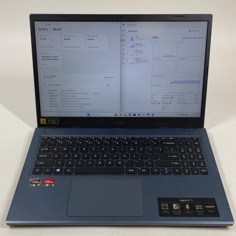 Acer Aspire 3 N23C3 15.6" Ryzen 5 7520U 2.8GHz 8GB RAM 512GB SSD gallery
