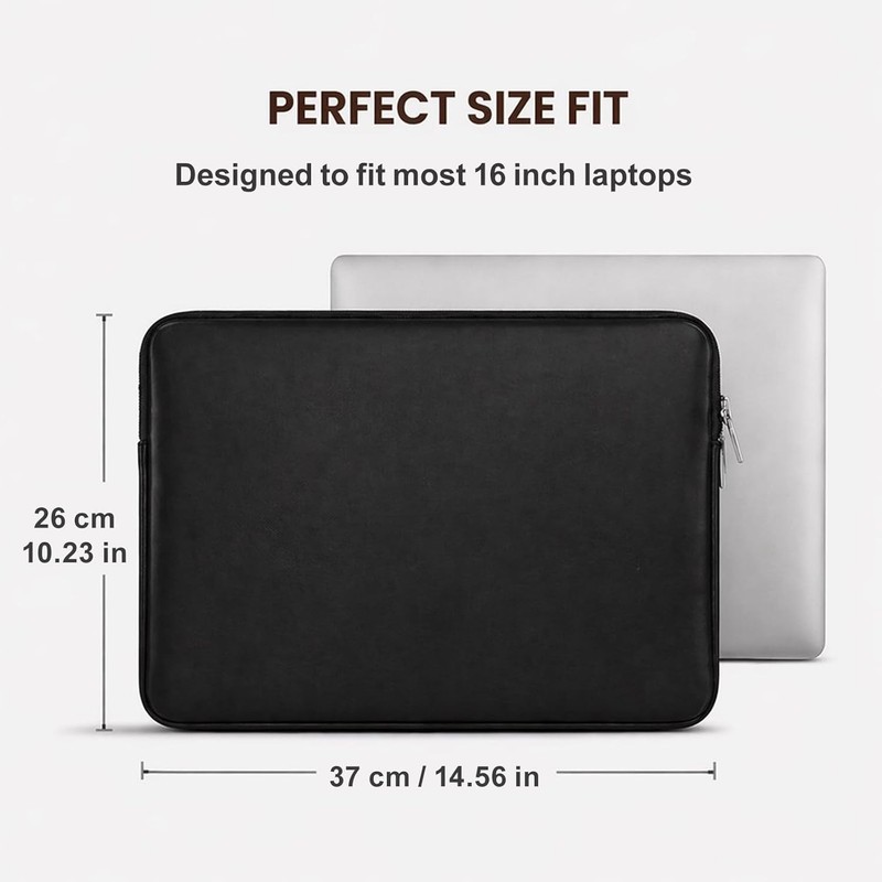 16 Inch Laptop Sleeve Soft PU Leather Case Protective Water Resistant Zipper Pad gallery