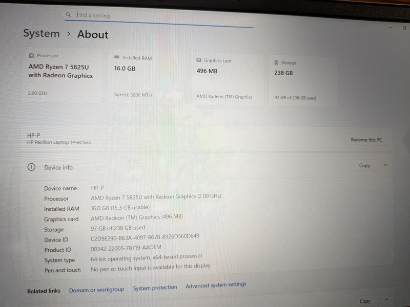 HP Pavilion 14-EC1097NR hp 14" Ryzen 7 5825U 2.0GHz 16GB RAM 256GB SSD (Good) gallery