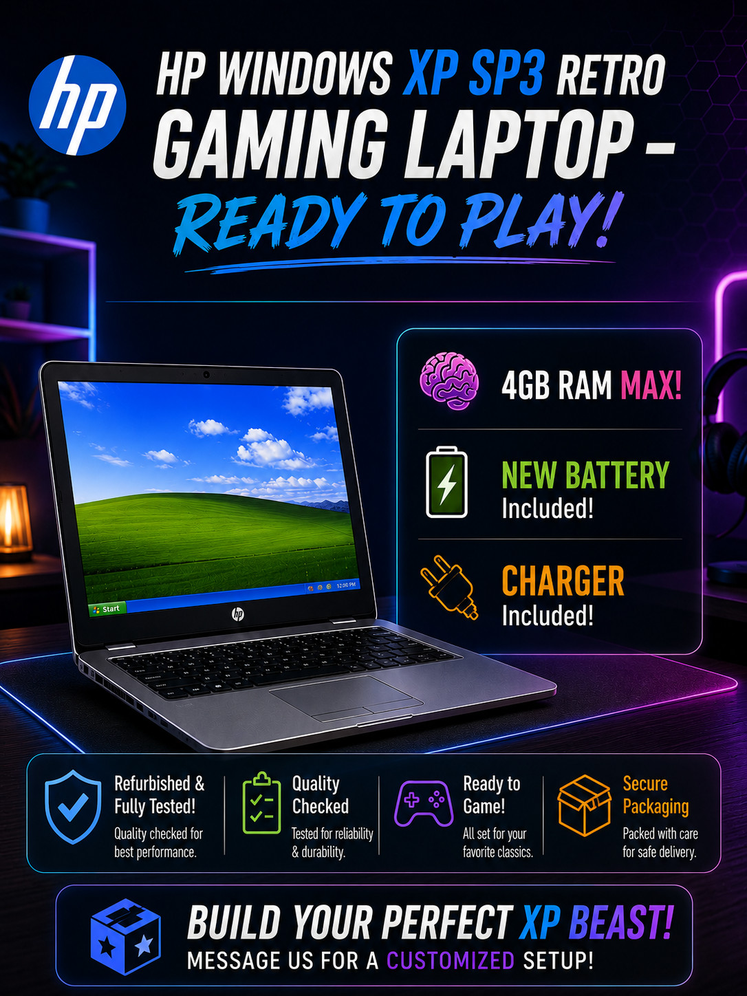 HP Windows XP Retro Laptop - Custom Legacy PC Gaming Build | No Battery | gallery
