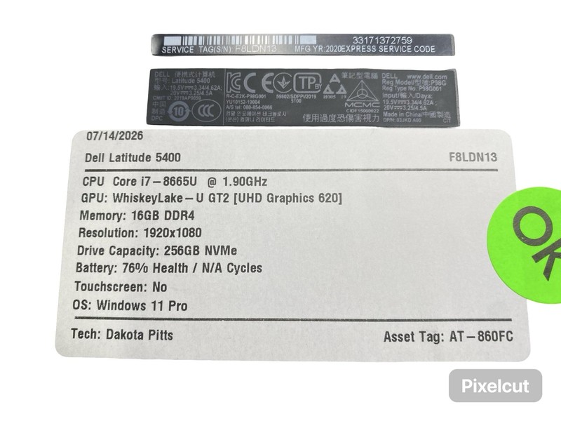 Dell Latitude 5400 i7 8665U 16GB 256GB Windows 11 Pro Battery Grade C gallery