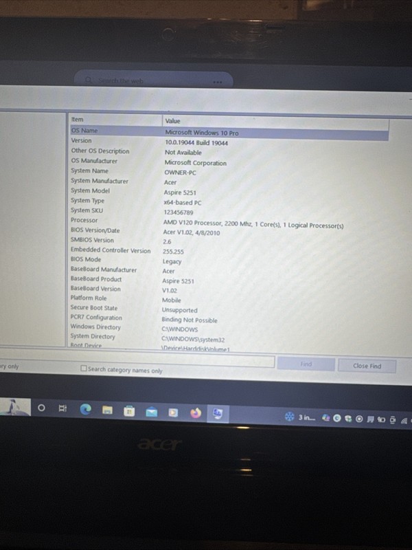 Aspire 5251 AMD V120 Processor 2200Mhz 8Gb Ram Windows 10 Pro gallery