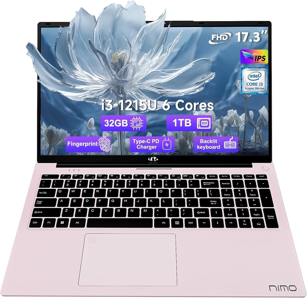 NIMO 17.3 Laptop Business Computer, 32GB RAM 1TB SSD 6 cores 12th Intel i3-1215U