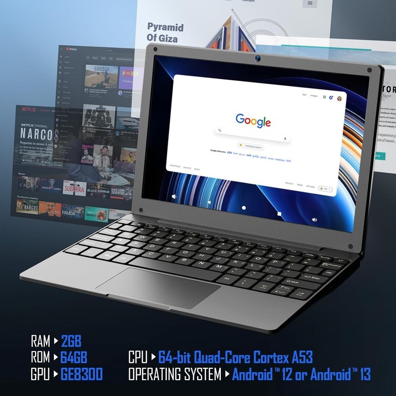 NBD Laptop Computer 10.1'' Quad Core Powered by Android 12.0 Netbook with WiFi gallery