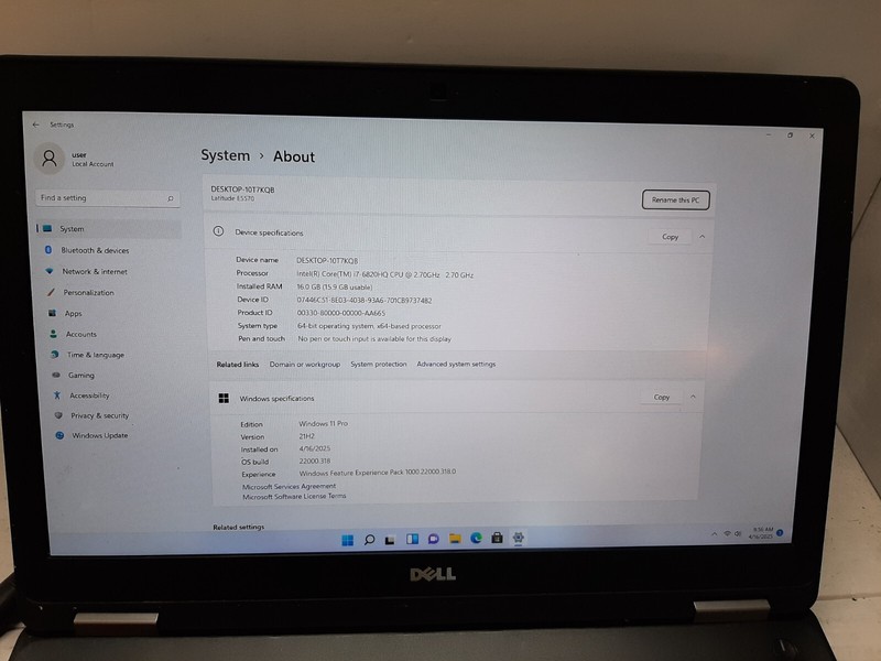 Dell Latitude E5570 i7-6820HQ 2.7Ghz 16GB RAM 256GB SSD NO BATTERY WIN11 #97 gallery