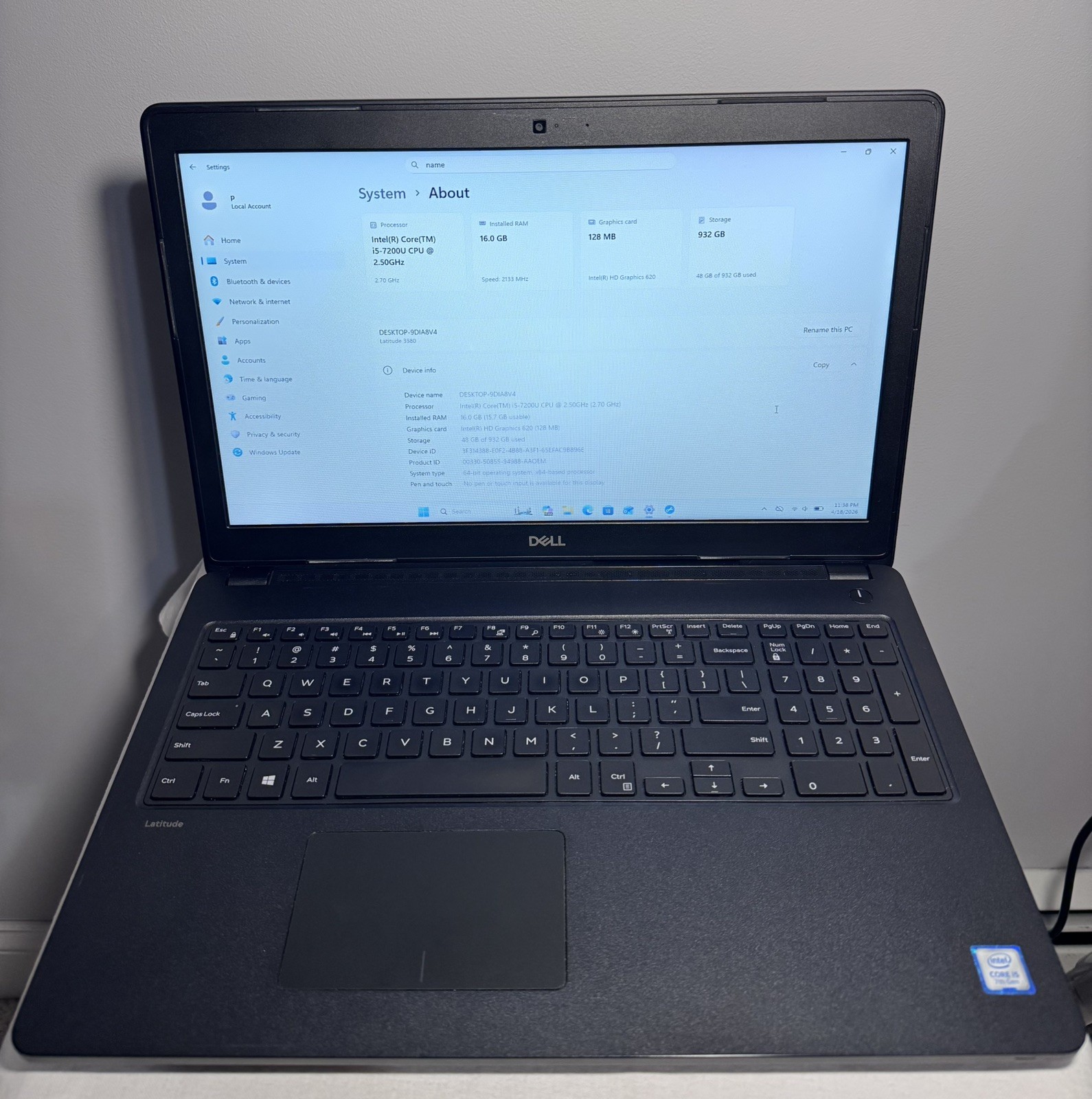 DELL Latitude 3580 i5 15.6" 16GB RAM 1TB HDD WIN11P READ gallery