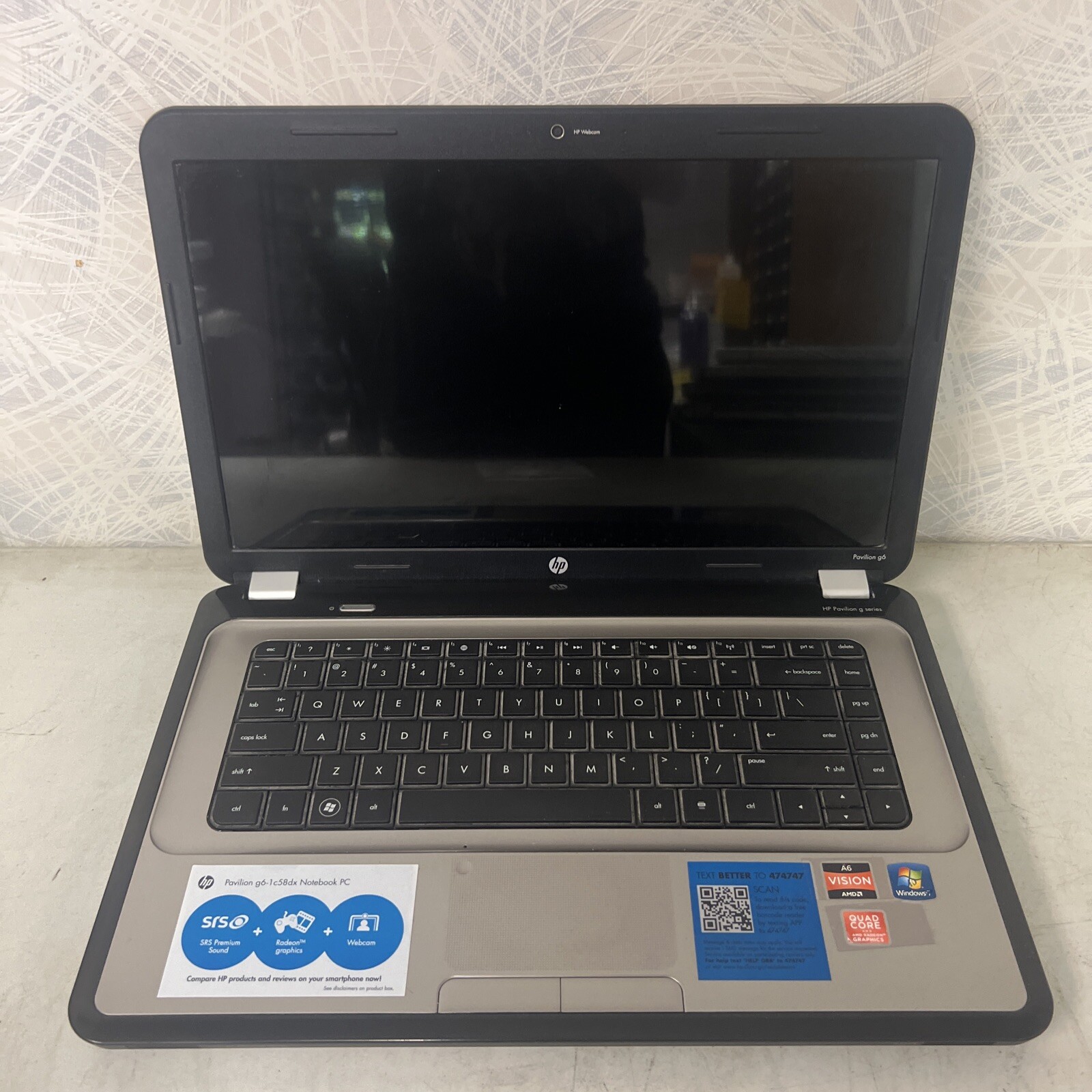 HP Pavilion G6 Laptop - UNK CPU - NO RAM/HDD/BATT - WILL NOT BOOT - PARTS gallery