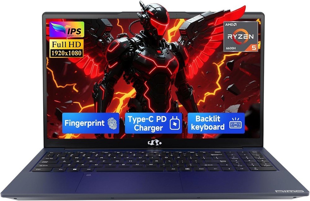 NIMO 15.6 IPS FHD Laptop,AMD Ryzen 5 6600H 16GB DDR5 RAM 512GB SSD Up to 4.5GHz