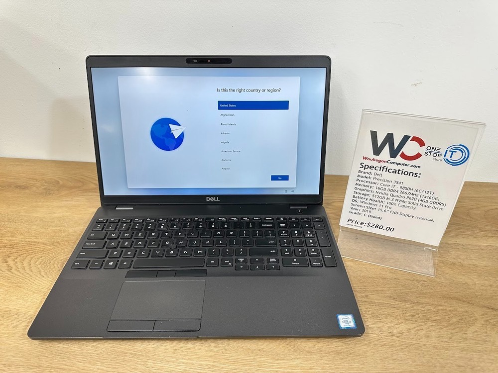 Dell Precision 3541, Core i7 9850H, 16GB, Quadro P620, 512GB SSD 2019 100% Batte