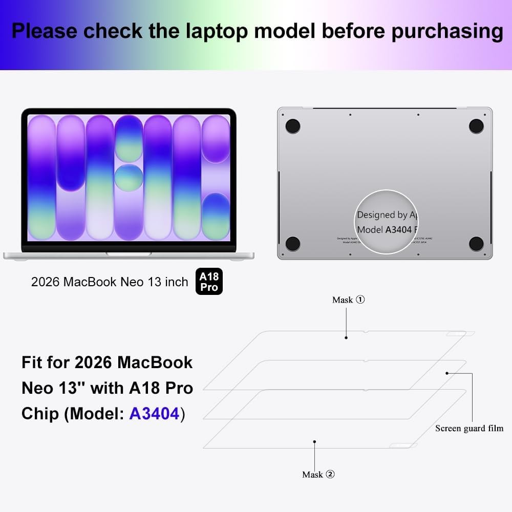 2-Pack High Definition Screen Protector for 2026 MacBook Neo 13'' A3404 Anti Scr gallery