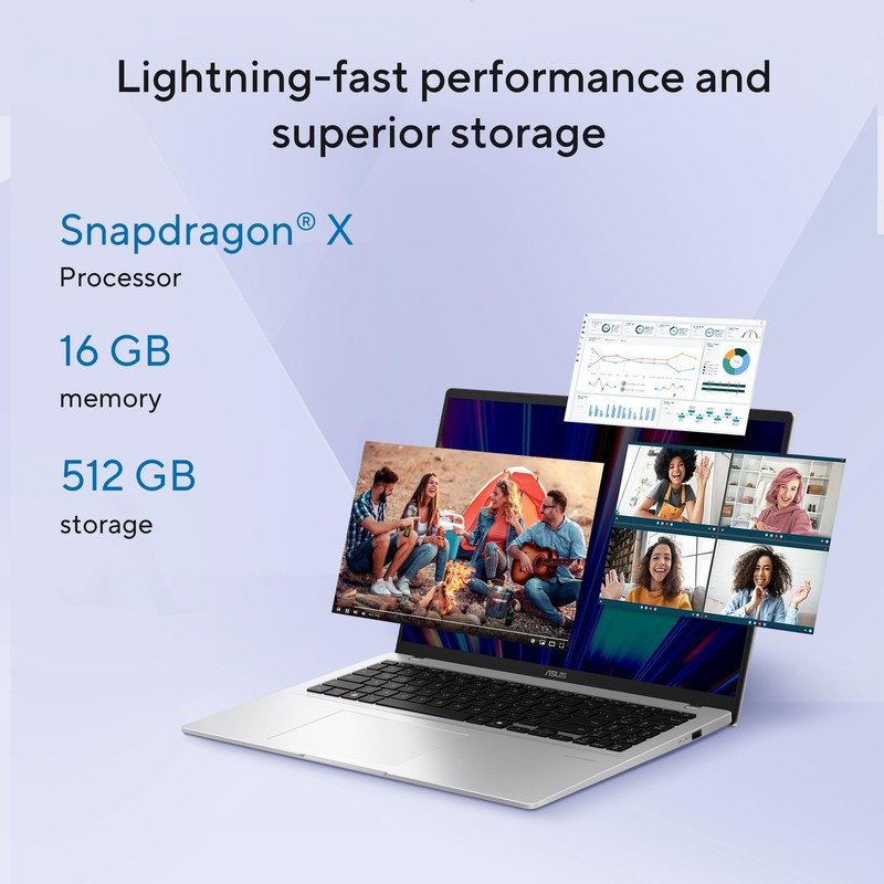 ASUS Vivobook 14" Laptop Snapdragon X Adreno GPU 16GB 512GB Win 11 X1407QA-BS56 gallery
