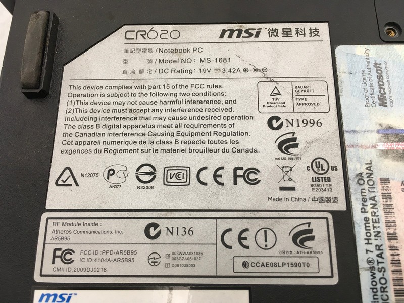 MSI CR620 LAPTOP - FOR PARTS/FREEZES - INTEL I3 330M - 4GB RAM - NO OS -READ- BB gallery