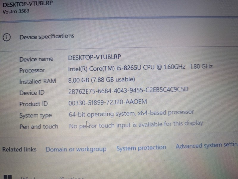 DELL VOSTRO 3583 INTEL CORE I5-8265U 1.60GHZ 8GB RAM gallery