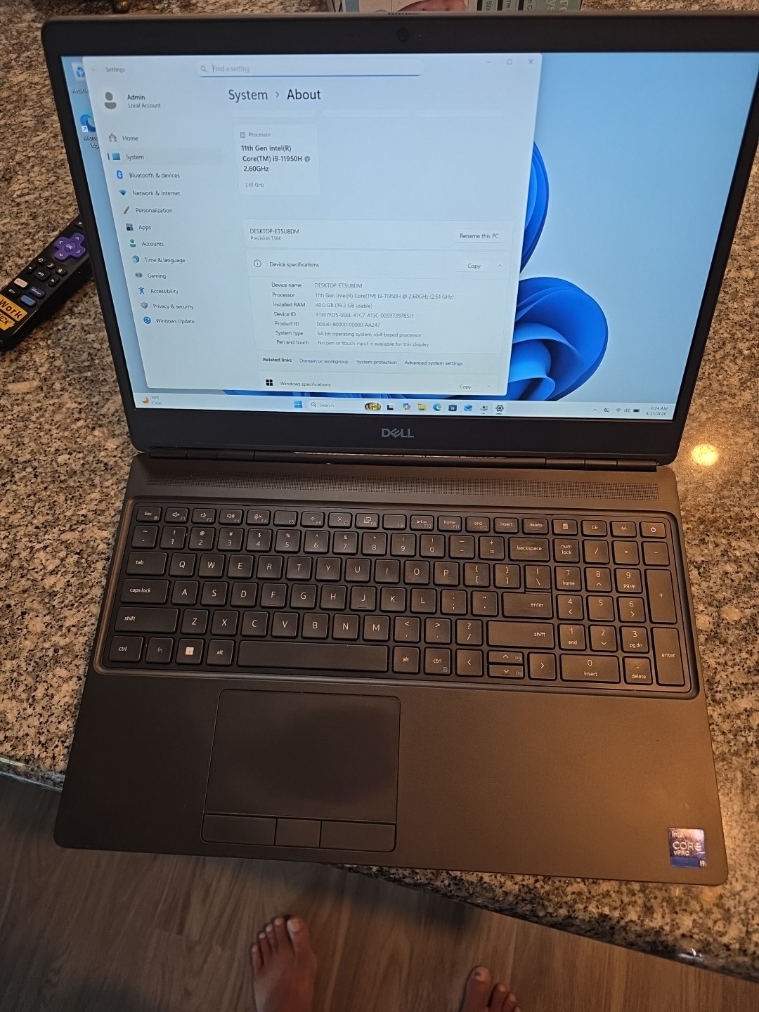 Dell Precision 7560 i9-11950H 40GB RAM 1TB NVMe NVIDIA T1200 W11Pro gallery