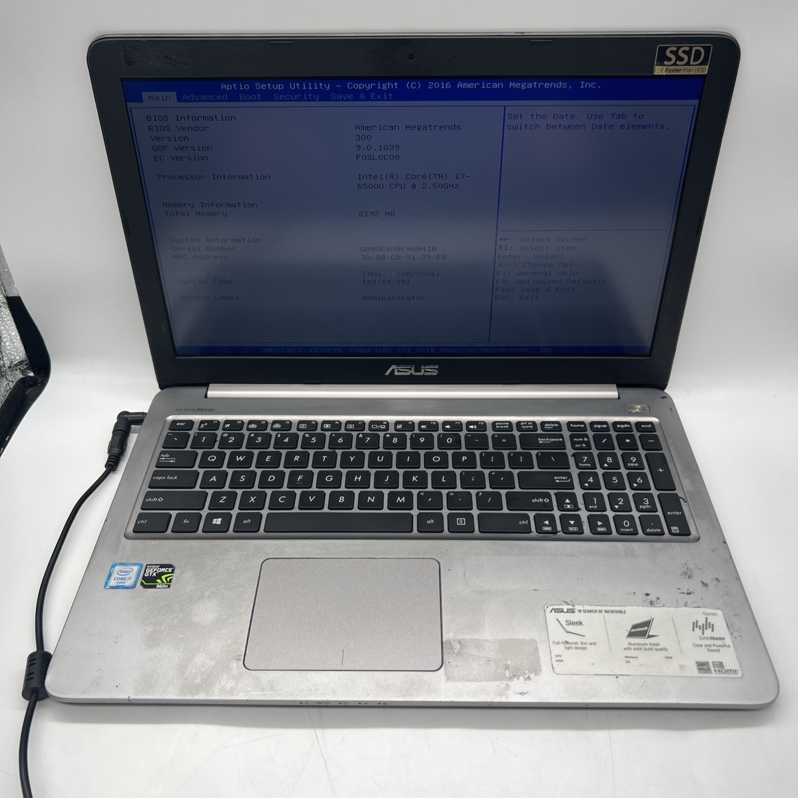 ASUS K501UW Intel i7 6500U 2.5GHz 8GB RAM GTX 960M No Drive No OS READ gallery