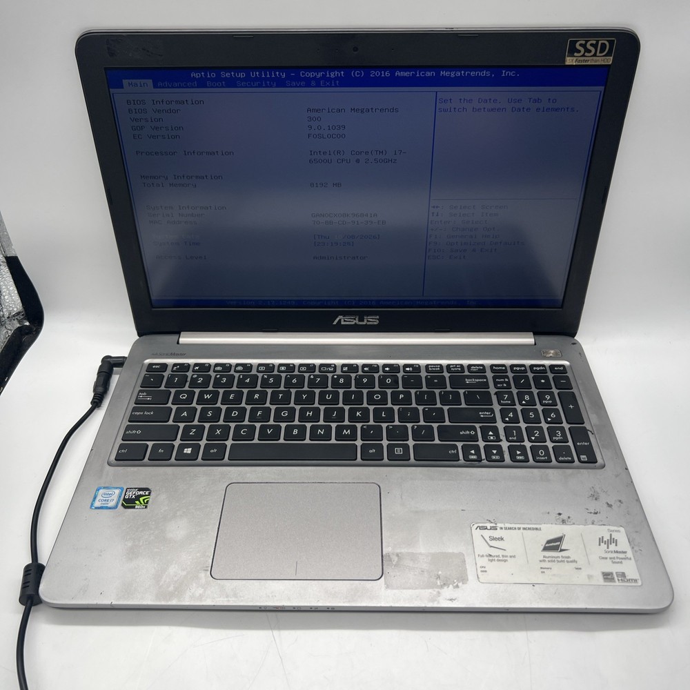 ASUS K501UW Intel i7 6500U 2.5GHz 8GB RAM GTX 960M No Drive No OS READ