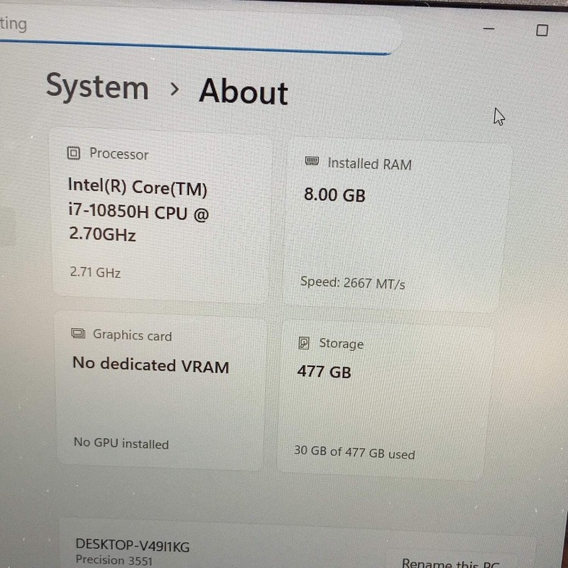 Dell Precision 3551 15.6" i7-10850H 2.7GHz 8GB RAM 512GB SSD WIN 11 gallery