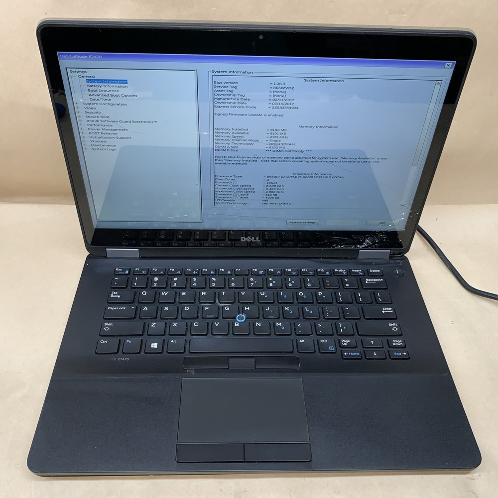 Dell Latitude E7470 14" i7-6600U@2.6GHz, 8GB RAM, No SSD, No OS