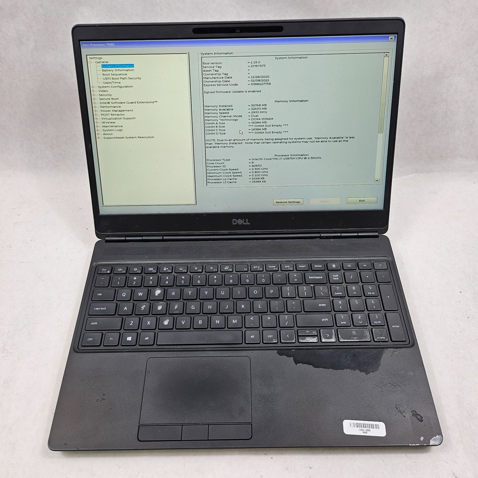 Dell Precision 7550 15.6" FHD i7-10875H 32GB 512GB SSD NVIDIA RTX 3000 *Read gallery