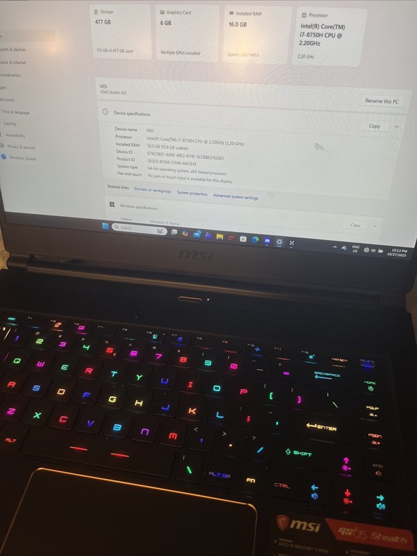 Gs65 Stealth Gaming laptop - Intel I7 8th Gen 2.20GHZ - 16gb Ssd 512 - RTX2060 gallery