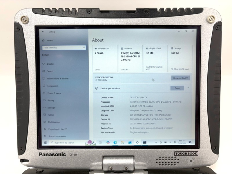 Panasonic Toughbook CF-19 MK6 750GB HDD 4GB RAM Win 10 2.6GHz i5-3320M; 6125013 gallery