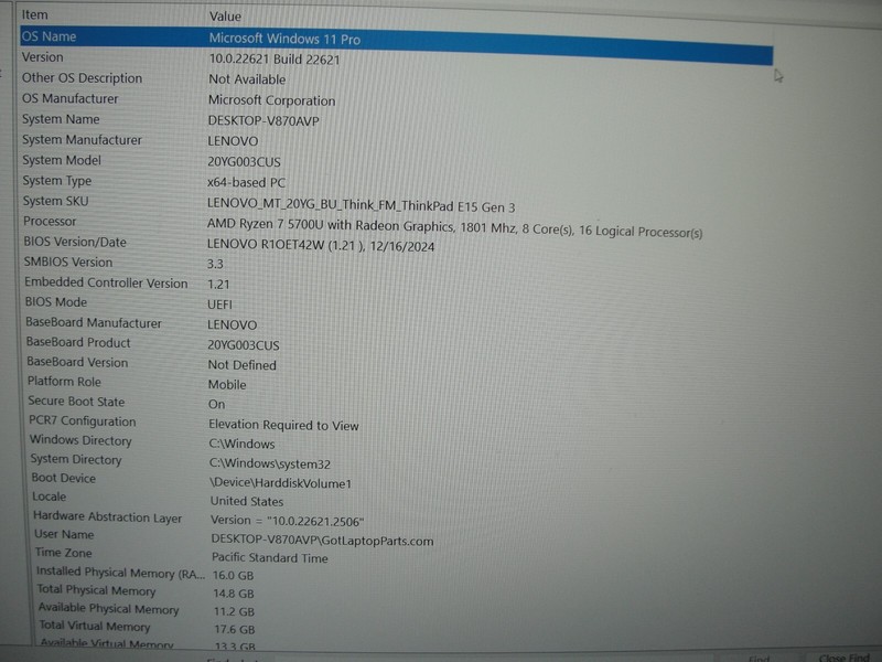 LenovoThinkPad E15 Gen 3 15.6” AMD Ryzen 7 5700U 1.8GHz 16GB SSD Reset 512GB gallery