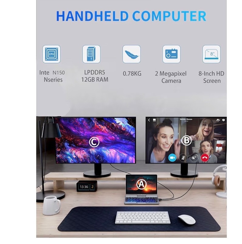 8 Inch 2-in-1 Mini Laptop Tablet PC,N150 (Up to 3.6GHz), 12GB LPDDR5 RAM, 512GB gallery