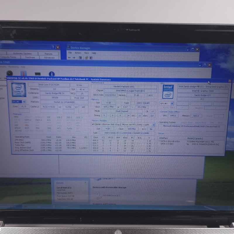 Retro Gaming Laptop HP DV7 Intel I7-2670QM 2.20GHz 8GB RAM 900 GB HD Windows XP gallery