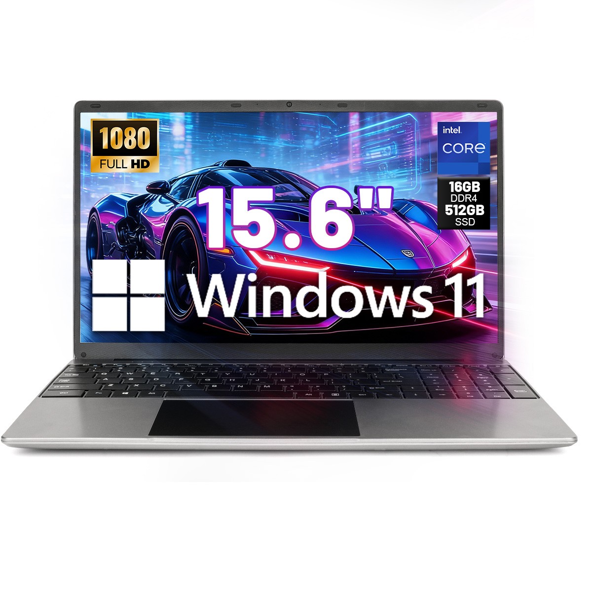 15.6 inch Laptop 16GB+512GB Windows 11 Computers Support WiFi/Bluetooth Gray gallery
