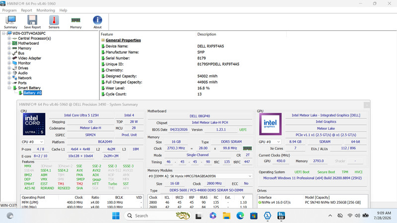 Dell Precision 3490 14" FHD ULTRA 5 125H 256GB SSD 16GB W11P Webcam Backlit FP gallery