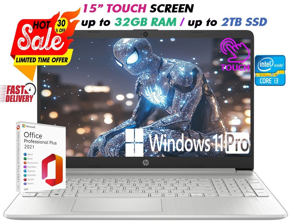HP Laptop 15.6" Touchscreen Intel i3 Upto 32GB RAM &2TB SSD Windows11 PRO&OFFICE