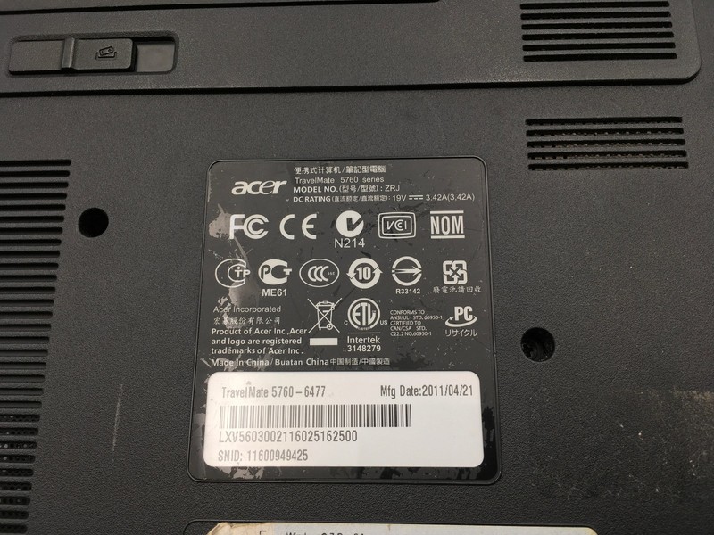 ACER TRAVELMATE 5760 6477 - FOR PARTS/NO BOOT - Intel i3-2328M - 4GB RAM - BB gallery