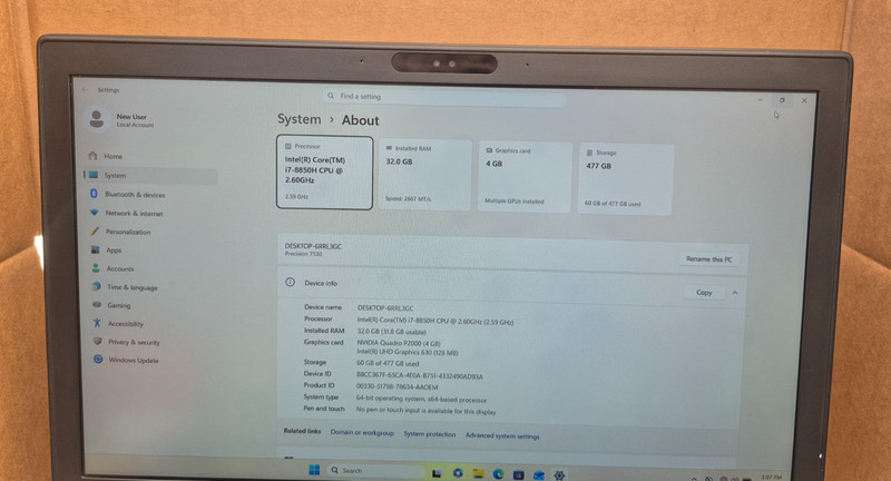 DELL PRECISION 7530 i7-8850H 2.6GHZ DDR4 32GB NVME 512GB QUADRO P2000 4GB gallery