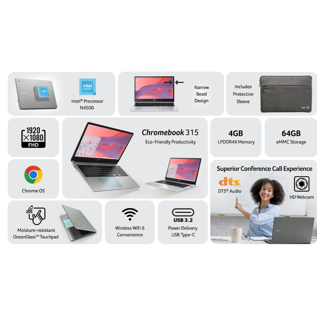 NEW Acer Chromebook 315 15.6 inch Laptop Intel Processor N4500 4GB RAM 64GB eMMC gallery