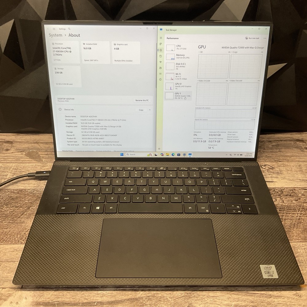 Dell Precision 5550 / i7 10th Gen / Quadro T2000 4GB / 256GB SSD / 60F