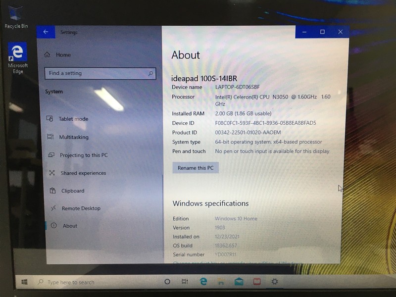 Lenovo IdeaPad 100S-14IBR 14" Celeron N3050 Dual-Core 2GB RAM 64GB SSD Win10Home gallery