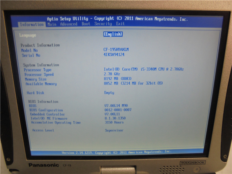 Panasonic CF 195HYAXLM Laptop i5 3340M 2.7GHz 8GB RAM 500GB HDD Windows 8 COA gallery