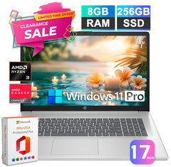 HP Laptop Computer 17.3 Ryzen 3, Up to 4.1 GHz 8GB RAM 256GB SSD Office 2024 Pro