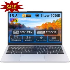 15.6″ FHD Laptop Win 11 Pro 3050E 32GB RAM 1TB SSD Fingerprint Backlit Keyboard