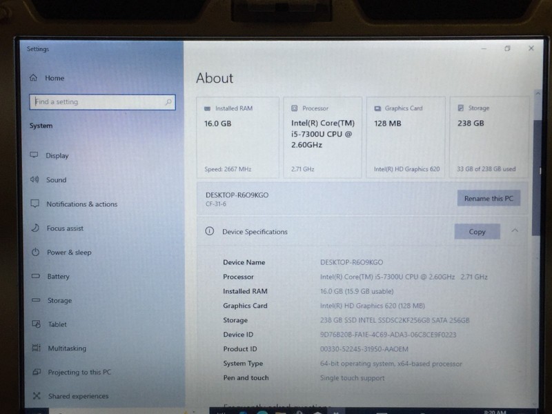 Panasonic Toughbook CF31 MK6 Touchscreen i5-7300U 16GB DDR4 DVDRW 256GB SSD w/AC gallery